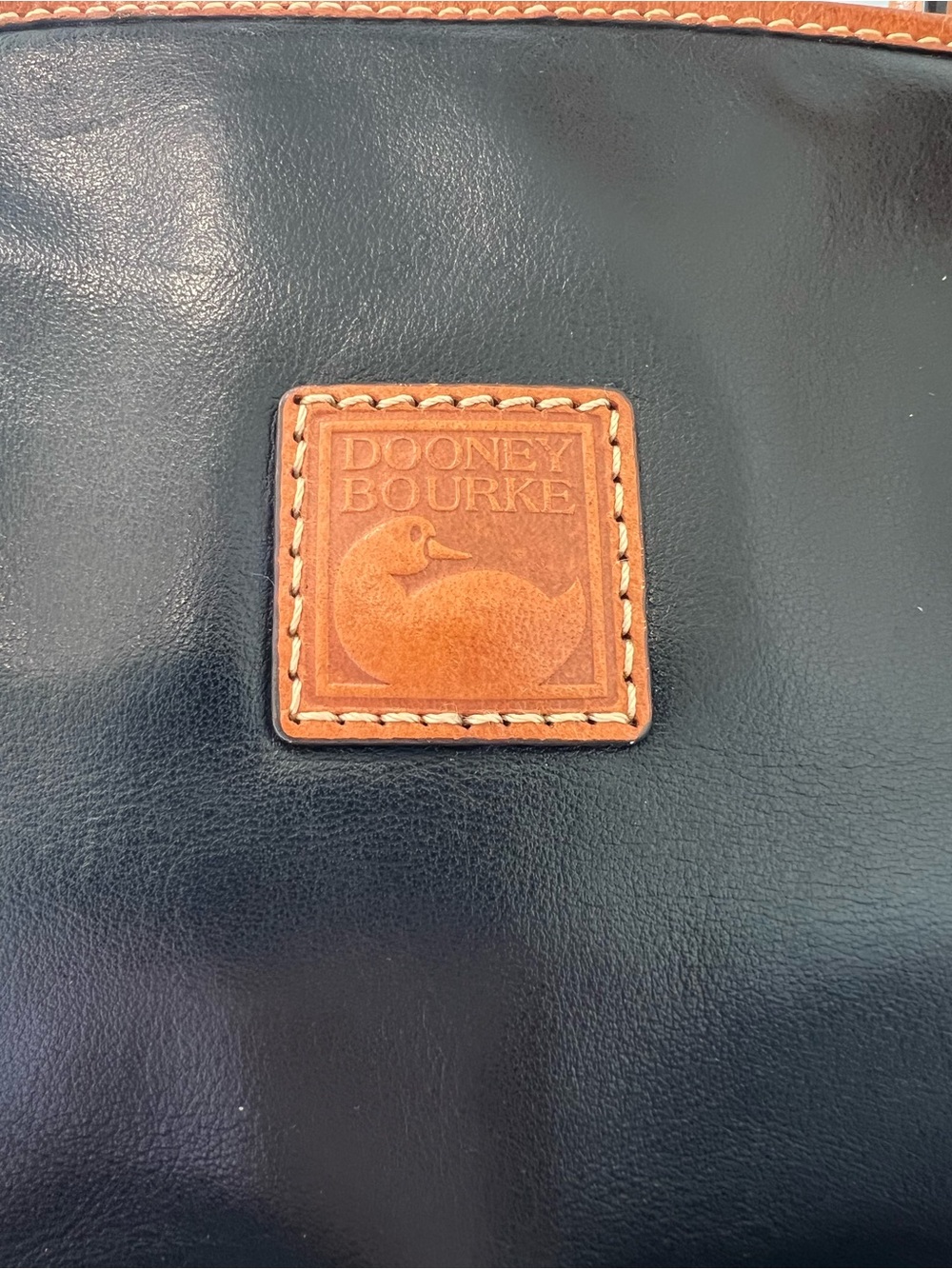 Dooney & Bourke Black & Tan Smooth Leather Crescent Tote Bag - Picture 5 of 14